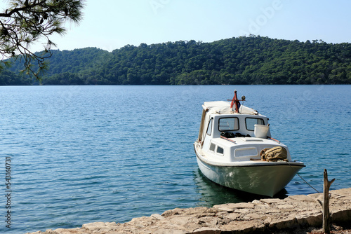 boat on the lakes of National park Mljet, Croatia photo