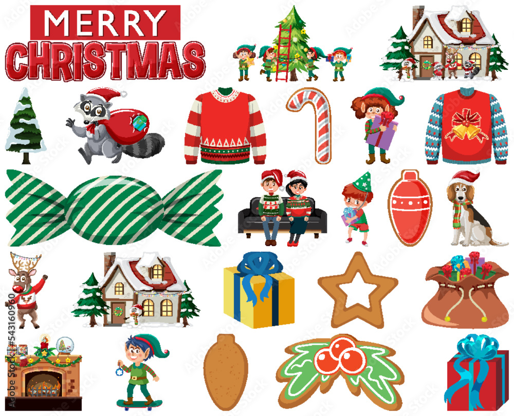 Naklejka premium Christmas characters and elements set