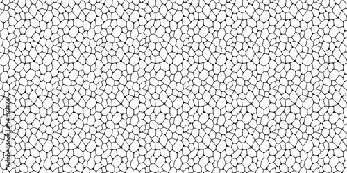 Black and white voronoi seamless patterns vector set. Irregular shapes repeated backdrop for web tiles, science and interior designs. line polygonal cells template background.