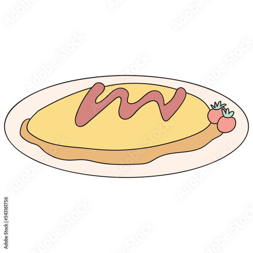 Omelette rice vector illustration in line filled design