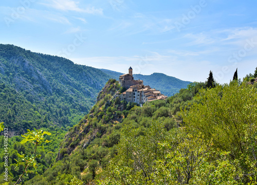 Peillon Village, South of France. Panoramic view of the medieval perched village close to Nice. photo