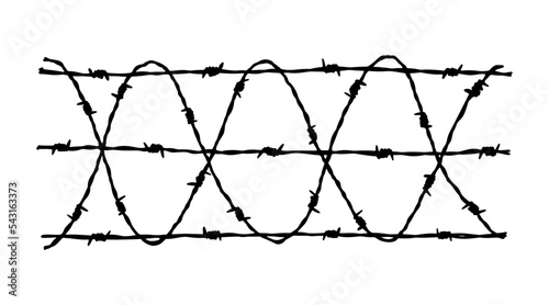 Barbwire fence background. Hand drawn vector illustration in sketch style. Design element for military, security, prison, slavery concepts
