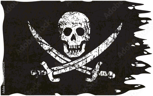 classic jolly roger pirate flag torn old distressed photo