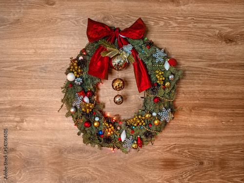 Fototapeta Naklejka Na Ścianę i Meble -  Festive Christmas wreath, decoration for the New Year