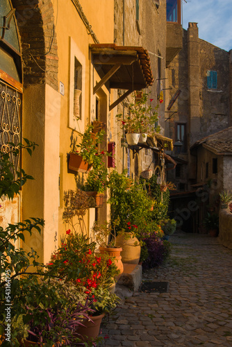 View of a typical alley of Castelnuovo di Porto, a medieval and beautiful town in Lazio near Rome, Italy