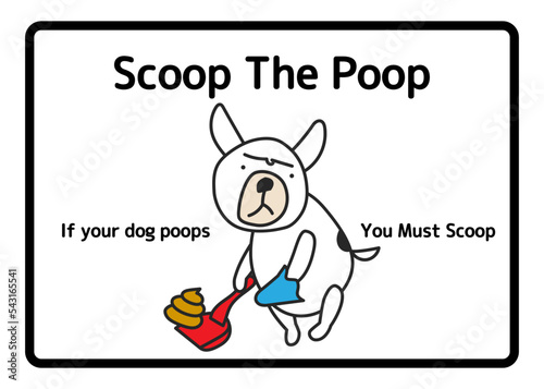 犬の糞尿禁止 マナー 注意喚起の看板 注意書き 張り紙  フレンチブルドッグが片付けをするイラスト
