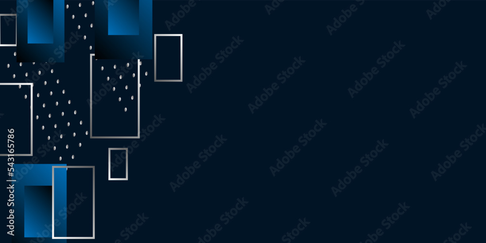 Naklejka premium Modern abstract dark navy blue background with dots and 3D square shapes.
