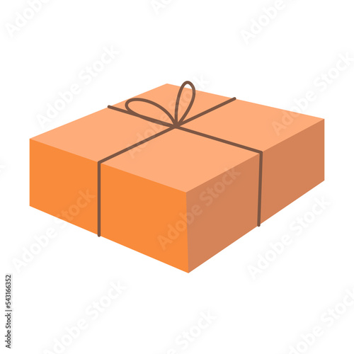 Taped cardboard box, objects of delivery service. Vector illustration of mailman with bag isolated on white. Courier job