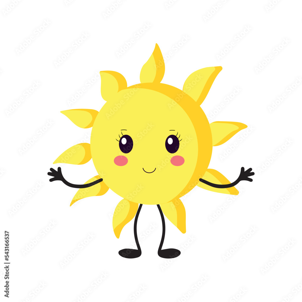 Vector logo of the sun icon. Silhouette of a kawaii-style. Sun icon on a white isolated background.