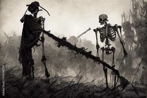 dead skeleton soldier salutes drawiing of a army corps