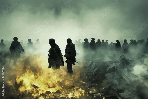 ukrainian tragedy peace crisis as a sad geopolitical war, silhouettes