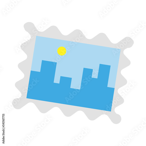 Postage stamp, objects of delivery service. Vector illustration of stamp solated on white.