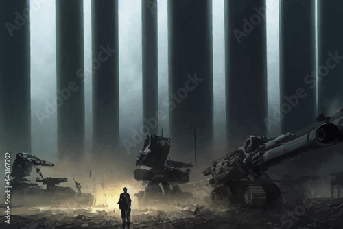 robotic war men vs machines - illustration of war