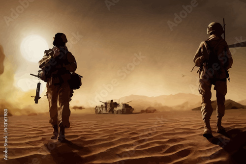soldier in the desert during combat fight, war
