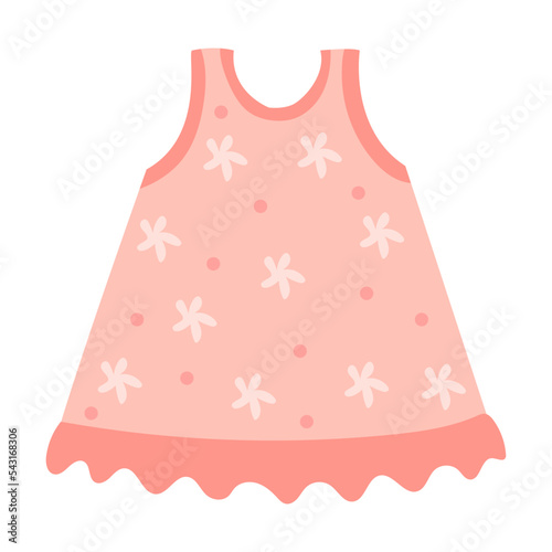 Floral dress. Clothes for little baby boy and girl. Vector illustration of cute garment for infant kid. Cartoon pant isolated on white