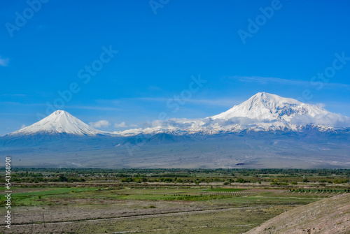 A beautiful view of Mountain Ararat during the day. Armenia 2019