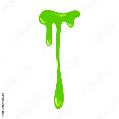 Green snot slime splash and blob. Vector illustration of sticky mucus splat or dripping goo liquid. Cartoon slimy droplet isolated on white