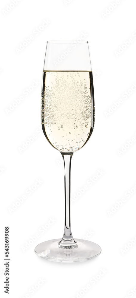 Fototapeta premium Glass of delicious sparkling wine isolated on white