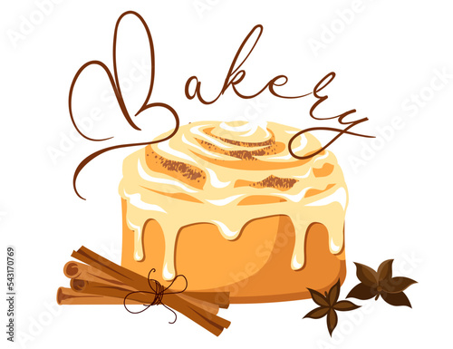 bakery cinnabon roll with cinnamon, sweet cinnabon for patisserie menu. bakery food roll isolated icon. Vector fresh dessert, bakery food.