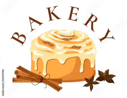 bakery cinnabon roll with cinnamon, sweet cinnabon for patisserie menu. bakery food roll isolated icon. Vector fresh dessert, bakery food. 