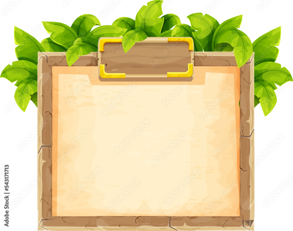 Stone brick frame border with old parchment jungle decorated with