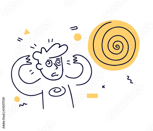 Hypnotized man. Autosuggestion and deception. Character with spiral eyes