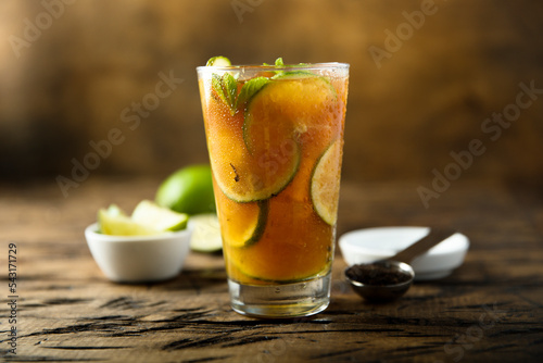 Traditional iced tea with lime