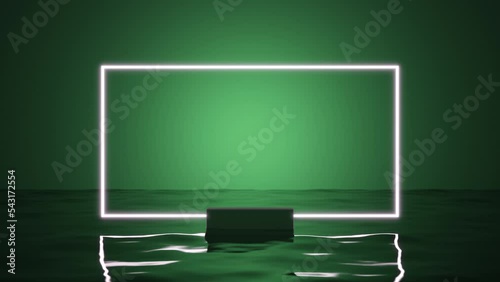 Rectangular Illuminated 3D Podium Over Water, Studio Scene

Image suitable for displaying text and products on a green background water surface.