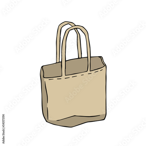 Canvas Tote bag. Cloth eco shopper. Outline cartoon illustration