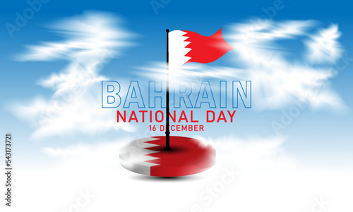 bahrain cloud and flag illustration, for Bahrain national day celebration poster, National day vector with Bahrain flag, Bahrain National Day, clouds, blue sky