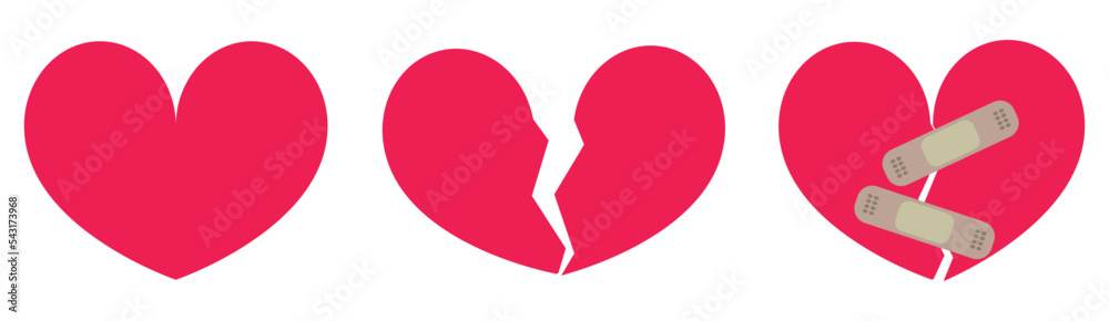 Cartoon broken heart set Cartoon broken heart set