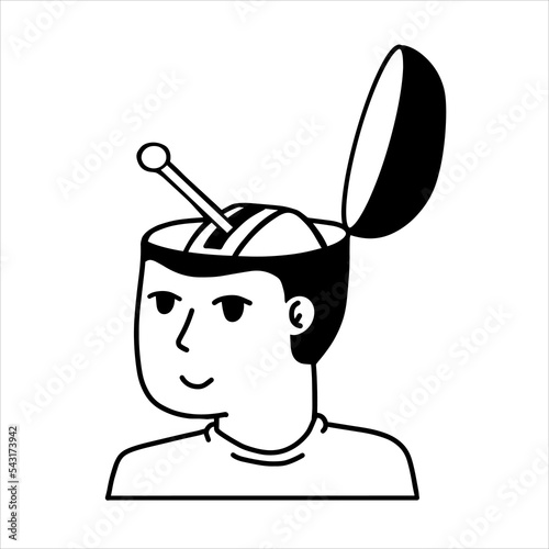 Lever in man head. Psychological concept of switching problems, emotions and productive state