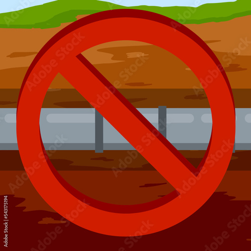 Energy sanctions. Prohibition of purchase and sale of oil. Cossed-out tube with gas. Problems with gasoline industry. Flat cartoon