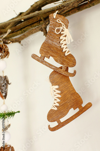Old children toys on wooden background for christmas decoration.