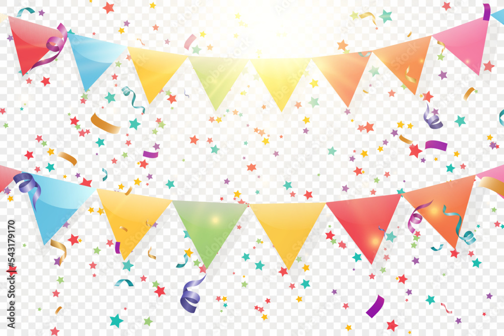 Fototapeta premium Lots of colorful tiny confetti and ribbons on transparent background. Festive event and party. Multicolor background.Colorful bright confetti isolated on transparent background. 