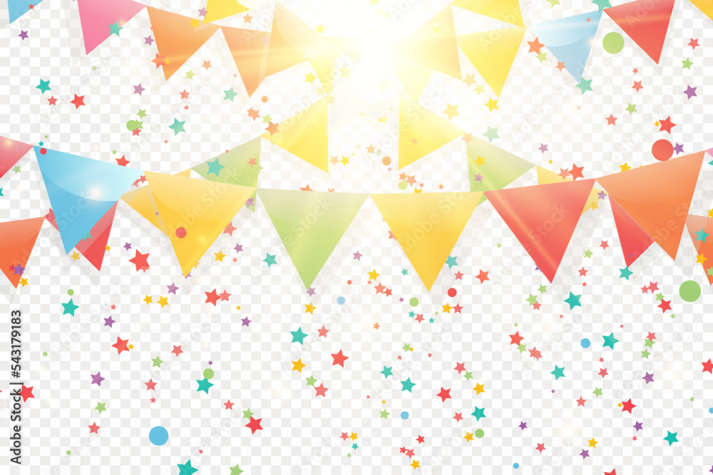 Fototapeta premium Lots of colorful tiny confetti and ribbons on transparent background. Festive event and party. Multicolor background.Colorful bright confetti isolated on transparent background. 