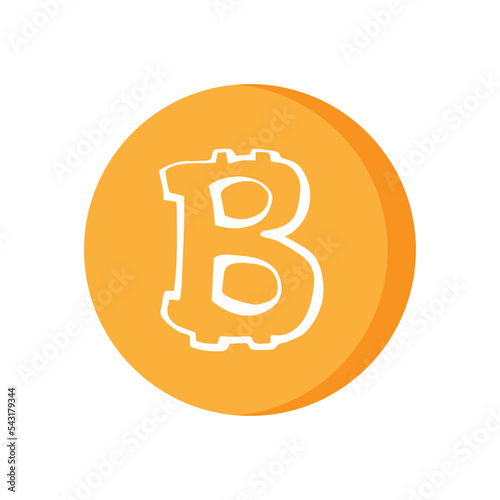 Bitcoin symbol on money coin flat vector sign. Cryptocurrency icon isolated on white.