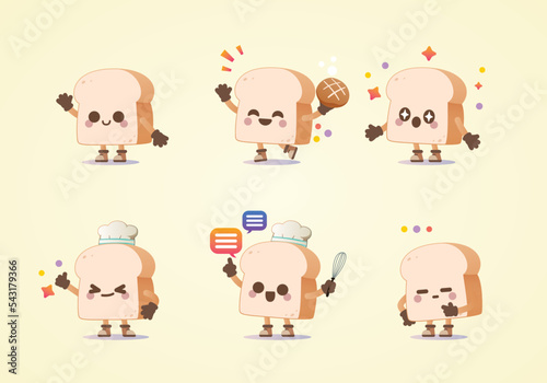 set of bread cute character mascot