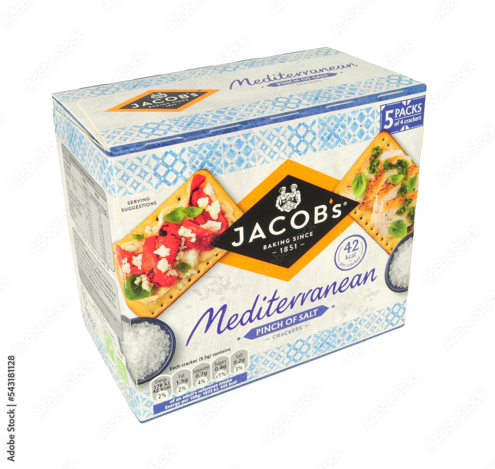 Jacobs Mediterranean crackers with a pinch of salt in a 190g box Stock