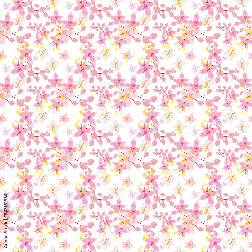 Pink cherry blossoms, watercolor technique, pattern