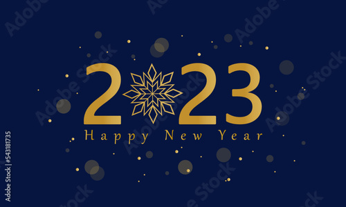2023 new year background, poster, with snowflake, confetti and bokeh effect 