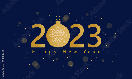 2023 new year background, poster, with christmas ball, confetti and bokeh effect 