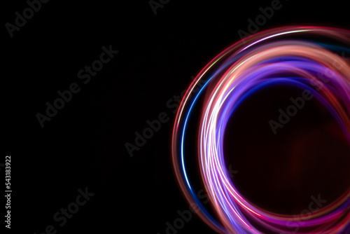 Neon design circle element lights glow and flash technology abstract background banner.