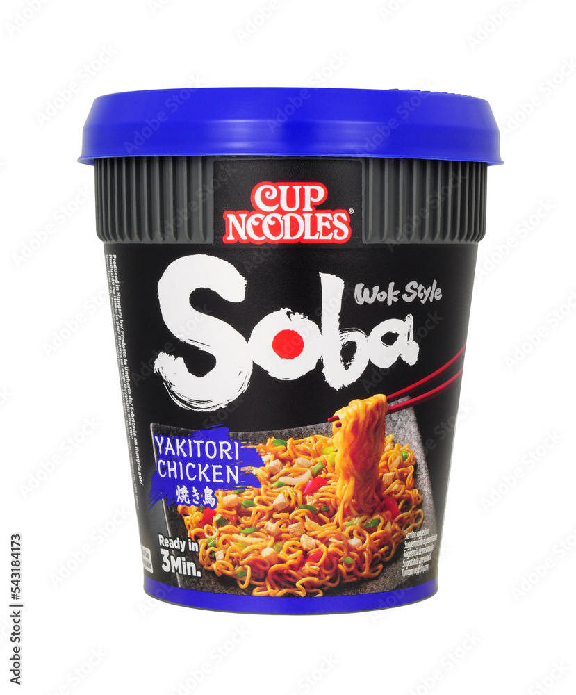 Soba cup noodles yakitori chicken wok style flavour instant noodles in