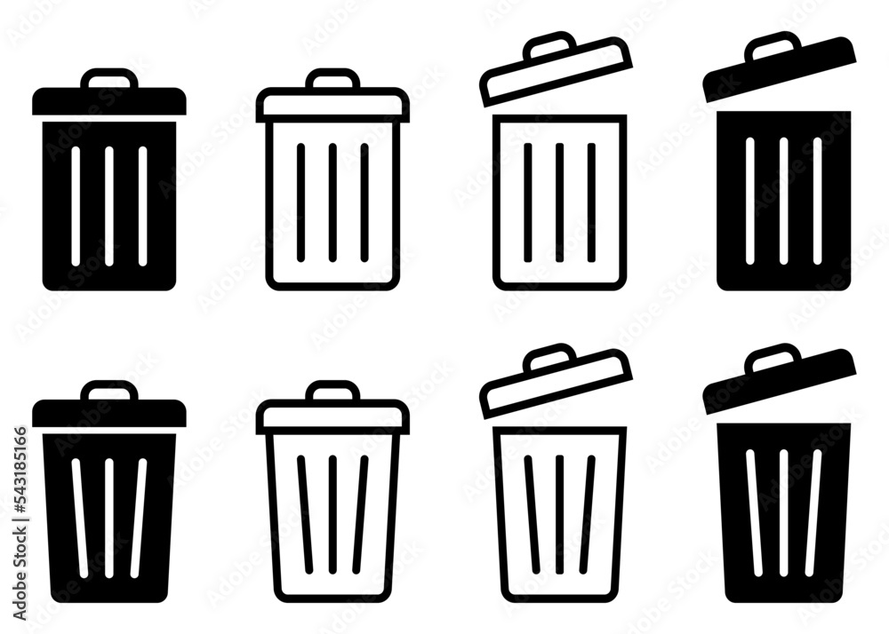 Bin Icon Set Trash Can Isolated On White Background Vector Trash Bin