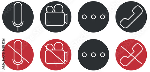 Set of Video call icons. Video conference. Collections buttons of on-line video chat app, internet talk, call technology. Web app ui display template. Videoconferencing and online meeting workspace
