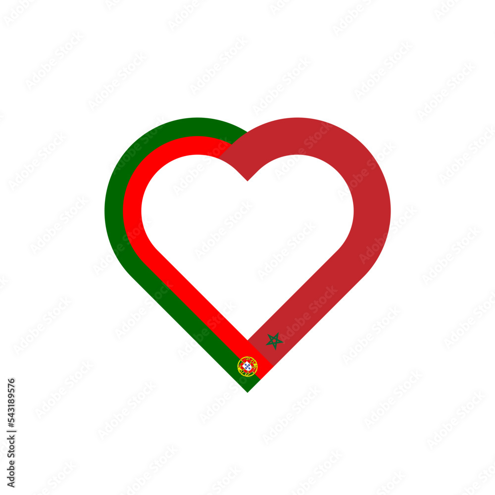 friendship concept. heart ribbon icon of portuguese and moroccan flags. vector illustration isolated on white background friendship concept. heart ribbon icon of portuguese and moroccan flags. vector illustration isolated on white background