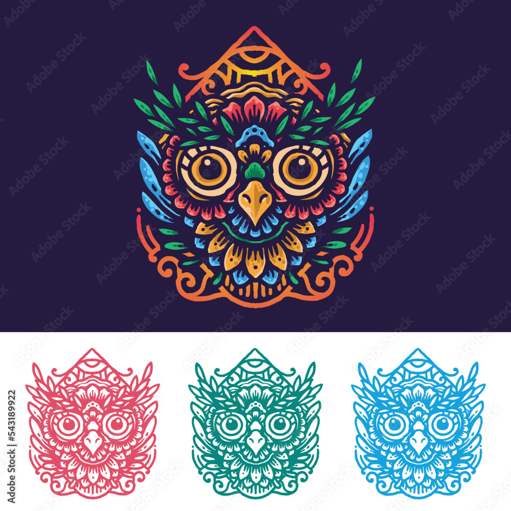 Fototapeta The floral owl vintage mandala illustration