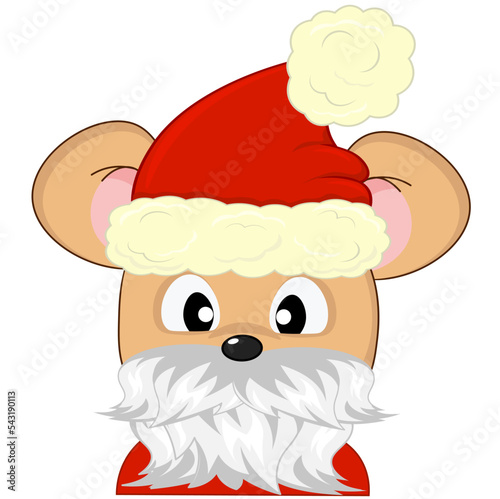 Cute little mouse dressed as Santa Claus. Christmas and Christmas costume