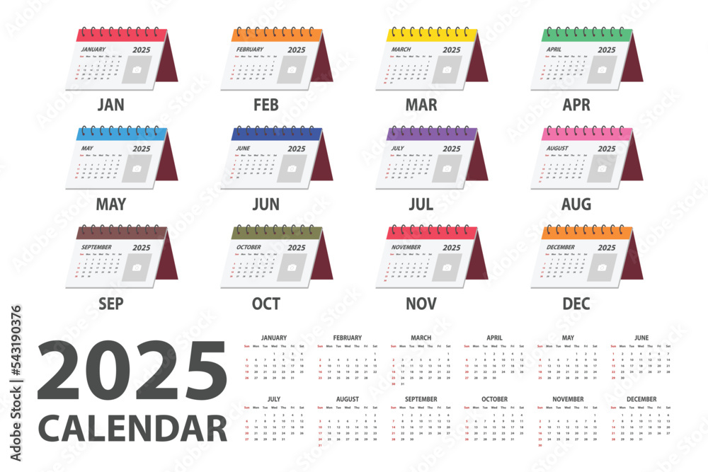 2025 calendar vector illustration. Simple classic monthly calendar for